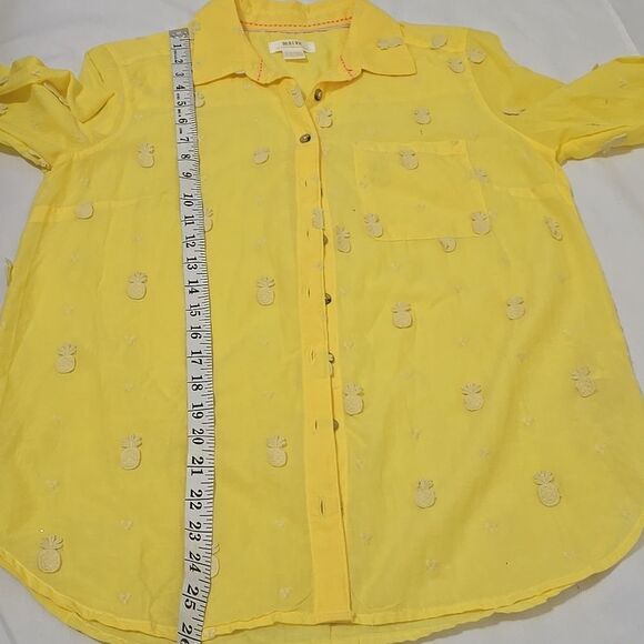Anthropologie Maeve Yellow Button Down Top w/Pineapples Size 6 - Picture 7 of 10